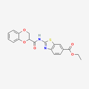 molecular formula C19H16N2O5S B2526851 Ethyl 2-(2,3-dihydrobenzo[b][1,4]dioxine-2-carboxamido)benzo[d]thiazole-6-carboxylate CAS No. 946236-88-0