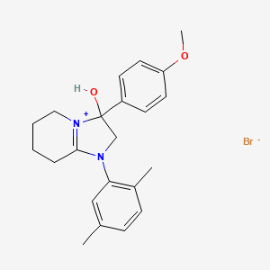 1-(2,5-Dimethylphenyl)-3-hydroxy-3-(4-methoxyphenyl)-2,3,5,6,7,8-hexahydroimidazo[1,2-a]pyridin-1-ium bromide