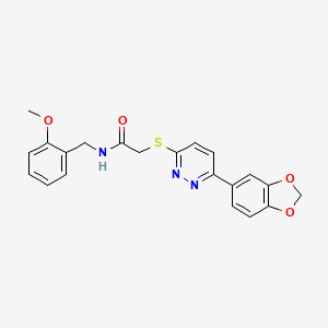 molecular formula C21H19N3O4S B2526860 2-[6-(1,3-benzodioxol-5-yl)pyridazin-3-yl]sulfanyl-N-[(2-methoxyphenyl)methyl]acetamide CAS No. 890953-30-7