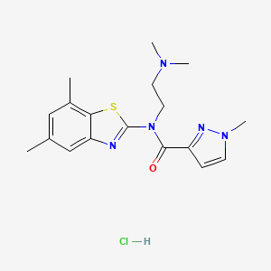 molecular formula C18H24ClN5OS B2526918 N-(2-(dimethylamino)ethyl)-N-(5,7-dimethylbenzo[d]thiazol-2-yl)-1-methyl-1H-pyrazole-3-carboxamide hydrochloride CAS No. 1189426-74-1