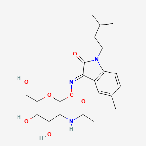 molecular formula C22H31N3O7 B2526920 (E)-N-(4,5-dihydroxy-6-(hydroxymethyl)-2-(((1-isopentyl-5-methyl-2-oxoindolin-3-ylidene)amino)oxy)tetrahydro-2H-pyran-3-yl)acetamide CAS No. 1105526-51-9