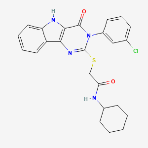 molecular formula C24H23ClN4O2S B2526968 2-[[3-(3-chlorophenyl)-4-oxo-5H-pyrimido[5,4-b]indol-2-yl]sulfanyl]-N-cyclohexylacetamide CAS No. 536712-96-6