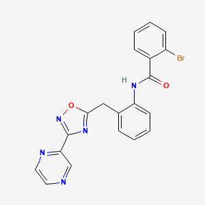 molecular formula C20H14BrN5O2 B2526974 2-bromo-N-(2-((3-(pyrazin-2-yl)-1,2,4-oxadiazol-5-yl)methyl)phenyl)benzamide CAS No. 2034584-82-0