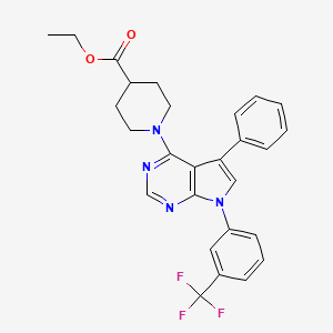 molecular formula C27H25F3N4O2 B2526977 ethyl 1-(5-phenyl-7-(3-(trifluoromethyl)phenyl)-7H-pyrrolo[2,3-d]pyrimidin-4-yl)piperidine-4-carboxylate CAS No. 477242-34-5
