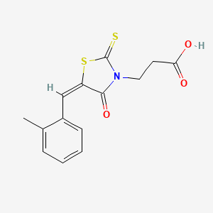 molecular formula C14H13NO3S2 B2526979 3-[(5E)-5-[(2-methylphenyl)methylidene]-4-oxo-2-sulfanylidene-1,3-thiazolidin-3-yl]propanoic acid CAS No. 381202-99-9