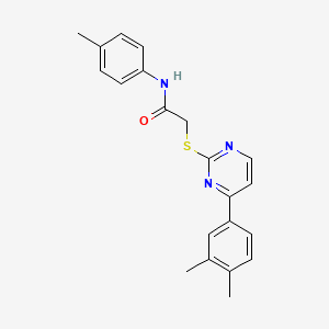 molecular formula C21H21N3OS B2526991 2-{[4-(3,4-二甲基苯基)嘧啶-2-基]硫代}-N-(4-甲基苯基)乙酰胺 CAS No. 1019153-51-5