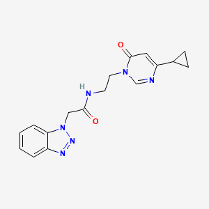 molecular formula C17H18N6O2 B2526997 2-(1H-benzo[d][1,2,3]triazol-1-yl)-N-(2-(4-cyclopropyl-6-oxopyrimidin-1(6H)-yl)ethyl)acetamide CAS No. 2034511-79-8