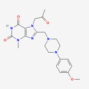 molecular formula C21H26N6O4 B2527027 8-((4-(4-methoxyphenyl)piperazin-1-yl)methyl)-3-methyl-7-(2-oxopropyl)-1H-purine-2,6(3H,7H)-dione CAS No. 862979-94-0