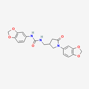 molecular formula C20H19N3O6 B2527063 1-(Benzo[d][1,3]dioxol-5-yl)-3-((1-(benzo[d][1,3]dioxol-5-yl)-5-oxopyrrolidin-3-yl)methyl)urea CAS No. 955257-94-0