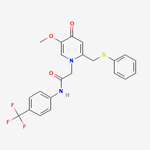 molecular formula C22H19F3N2O3S B2527074 2-(5-甲氧基-4-氧代-2-((苯硫基)甲基)吡啶-1(4H)-基)-N-(4-(三氟甲基)苯基)乙酰胺 CAS No. 941958-71-0