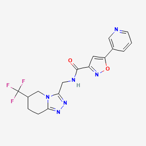 molecular formula C17H15F3N6O2 B2527099 5-(吡啶-3-基)-N-((6-(三氟甲基)-5,6,7,8-四氢-[1,2,4]三唑并[4,3-a]吡啶-3-基)甲基)异恶唑-3-甲酰胺 CAS No. 2034422-25-6