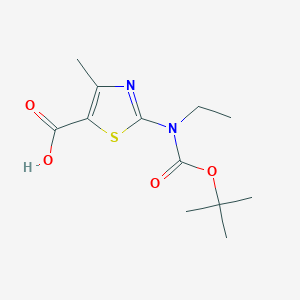 molecular formula C12H18N2O4S B2527107 2-[Ethyl-[(2-methylpropan-2-yl)oxycarbonyl]amino]-4-methyl-1,3-thiazole-5-carboxylic acid CAS No. 2248363-24-6
