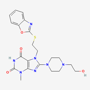 molecular formula C21H25N7O4S B2527141 7-[2-(1,3-Benzoxazol-2-ylsulfanyl)ethyl]-8-[4-(2-hydroxyethyl)piperazin-1-yl]-3-methylpurine-2,6-dione CAS No. 674350-68-6