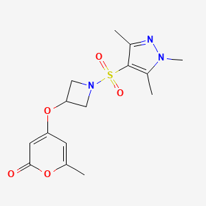 molecular formula C15H19N3O5S B2527144 6-methyl-4-((1-((1,3,5-trimethyl-1H-pyrazol-4-yl)sulfonyl)azetidin-3-yl)oxy)-2H-pyran-2-one CAS No. 2201252-01-7