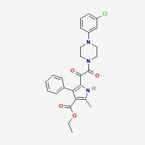 molecular formula C26H26ClN3O4 B2527152 ethyl 5-(2-(4-(3-chlorophenyl)piperazin-1-yl)-2-oxoacetyl)-2-methyl-4-phenyl-1H-pyrrole-3-carboxylate CAS No. 1105245-29-1