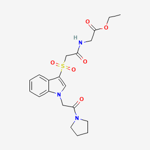 molecular formula C20H25N3O6S B2527154 ethyl 2-(2-((1-(2-oxo-2-(pyrrolidin-1-yl)ethyl)-1H-indol-3-yl)sulfonyl)acetamido)acetate CAS No. 878057-18-2