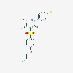 molecular formula C22H27NO5S2 B2527159 ethyl (2E)-2-(4-butoxybenzenesulfonyl)-3-{[4-(methylsulfanyl)phenyl]amino}prop-2-enoate CAS No. 2380195-86-6