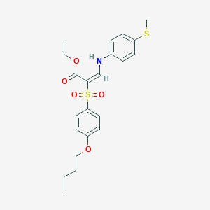 molecular formula C22H27NO5S2 B2527159 乙基(2E)-2-(4-丁氧苯磺酰基)-3-({[4-(甲硫基)苯基]氨基}丙-2-烯酸酯 CAS No. 2380195-86-6