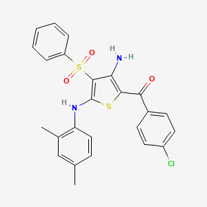 molecular formula C25H21ClN2O3S2 B2527168 [3-Amino-4-(benzenesulfonyl)-5-(2,4-dimethylanilino)thiophen-2-yl]-(4-chlorophenyl)methanone CAS No. 866865-31-8