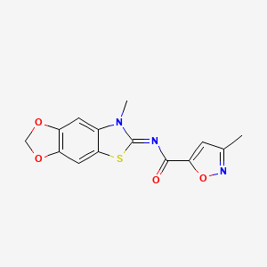 molecular formula C14H11N3O4S B2527185 (E)-3-methyl-N-(7-methyl-[1,3]dioxolo[4',5':4,5]benzo[1,2-d]thiazol-6(7H)-ylidene)isoxazole-5-carboxamide CAS No. 946256-81-1