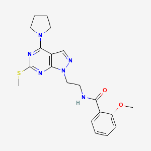 molecular formula C20H24N6O2S B2527190 2-methoxy-N-(2-(6-(methylthio)-4-(pyrrolidin-1-yl)-1H-pyrazolo[3,4-d]pyrimidin-1-yl)ethyl)benzamide CAS No. 941948-53-4