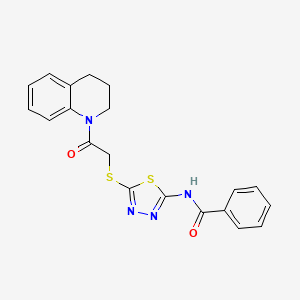 molecular formula C20H18N4O2S2 B2527192 N-(5-((2-(3,4-dihydroquinolin-1(2H)-yl)-2-oxoethyl)thio)-1,3,4-thiadiazol-2-yl)benzamide CAS No. 392300-10-6