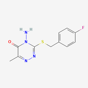 molecular formula C11H11FN4OS B2527197 4-Amino-3-[(4-fluorophenyl)methylsulfanyl]-6-methyl-1,2,4-triazin-5-one CAS No. 869067-94-7