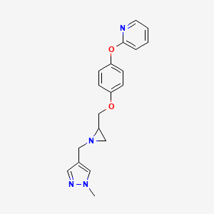 molecular formula C19H20N4O2 B2527244 2-[4-[[1-[(1-Methylpyrazol-4-yl)methyl]aziridin-2-yl]methoxy]phenoxy]pyridine CAS No. 2418732-62-2