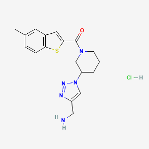 molecular formula C18H22ClN5OS B2527248 [3-[4-(Aminomethyl)triazol-1-yl]piperidin-1-yl]-(5-methyl-1-benzothiophen-2-yl)methanone;hydrochloride CAS No. 2418732-95-1