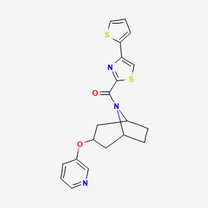 molecular formula C20H19N3O2S2 B2527268 ((1R,5S)-3-(pyridin-3-yloxy)-8-azabicyclo[3.2.1]octan-8-yl)(4-(thiophen-2-yl)thiazol-2-yl)methanone CAS No. 2108861-01-2