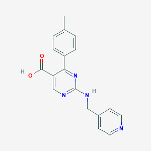 molecular formula C18H16N4O2 B2527269 4-(4-Methylphenyl)-2-[(4-pyridylmethyl)amino]-5-pyrimidinecarboxylic acid CAS No. 1775500-92-9