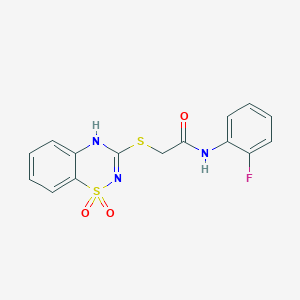 molecular formula C15H12FN3O3S2 B2527283 N-(2-フルオロフェニル)-2-[(1,1-ジオキソ-4H-1λ<sup>6</sup>,2,4-ベンゾチアジアジン-3-イル)スルファニル]アセトアミド CAS No. 899734-13-5