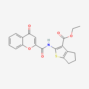 molecular formula C20H17NO5S B2527307 ethyl 2-[(4-oxochromene-2-carbonyl)amino]-5,6-dihydro-4H-cyclopenta[b]thiophene-3-carboxylate CAS No. 361478-83-3
