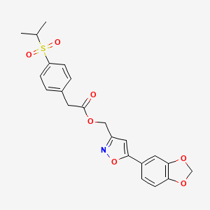 molecular formula C22H21NO7S B2527310 (5-(Benzo[d][1,3]dioxol-5-yl)isoxazol-3-yl)methyl 2-(4-(isopropylsulfonyl)phenyl)acetate CAS No. 1203134-21-7