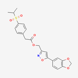 molecular formula C22H21NO7S B2527310 (5-(苯并[d][1,3]二氧杂环戊烯-5-基)异恶唑-3-基)甲基 2-(4-(异丙基磺酰基)苯基)乙酸酯 CAS No. 1203134-21-7