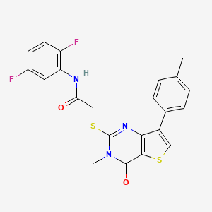 molecular formula C22H17F2N3O2S2 B2527318 N-(2,5-二氟苯基)-2-{[3-甲基-7-(4-甲基苯基)-4-氧代-3,4-二氢噻吩并[3,2-d]嘧啶-2-基]硫代}乙酰胺 CAS No. 1111418-52-0