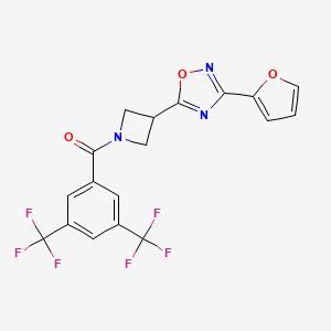 molecular formula C18H11F6N3O3 B2527319 (3,5-Bis(trifluoromethyl)phenyl)(3-(3-(furan-2-yl)-1,2,4-oxadiazol-5-yl)azetidin-1-yl)methanone CAS No. 1428374-52-0