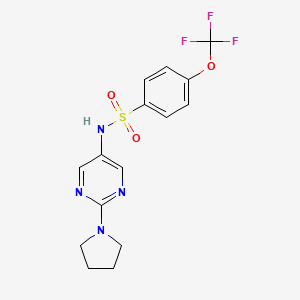 molecular formula C15H15F3N4O3S B2527325 N-(2-(pyrrolidin-1-yl)pyrimidin-5-yl)-4-(trifluoromethoxy)benzenesulfonamide CAS No. 1396675-60-7