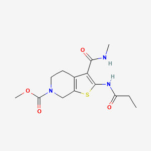 molecular formula C14H19N3O4S B2527328 methyl 3-(methylcarbamoyl)-2-propionamido-4,5-dihydrothieno[2,3-c]pyridine-6(7H)-carboxylate CAS No. 886957-98-8