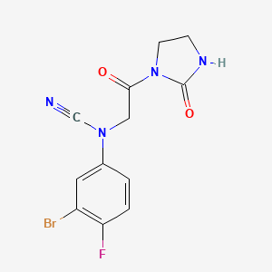 molecular formula C12H10BrFN4O2 B2527332 1-{2-[(3-Bromo-4-fluorophenyl)(cyano)amino]acetyl}imidazolidin-2-one CAS No. 1384575-39-6