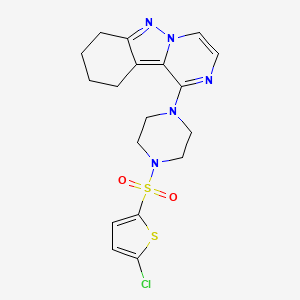 molecular formula C18H20ClN5O2S2 B2527349 1-(4-((5-Chlorothiophen-2-yl)sulfonyl)piperazin-1-yl)-7,8,9,10-tetrahydropyrazino[1,2-b]indazole CAS No. 2034348-09-7