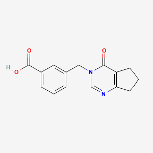 molecular formula C15H14N2O3 B2527354 3-((4-Oxo-4,5,6,7-tetrahydro-3H-cyclopenta[d]pyrimidin-3-yl)methyl)benzoic acid CAS No. 1707668-26-5