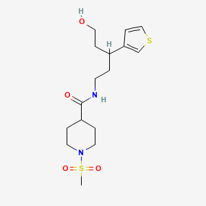 molecular formula C16H26N2O4S2 B2527366 N-(5-hydroxy-3-(thiophen-3-yl)pentyl)-1-(methylsulfonyl)piperidine-4-carboxamide CAS No. 2034329-74-1