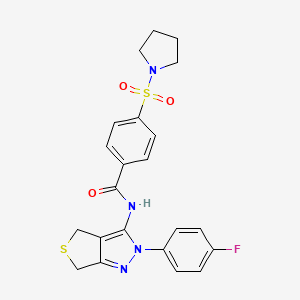 molecular formula C22H21FN4O3S2 B2527393 N-(2-(4-fluorophenyl)-4,6-dihydro-2H-thieno[3,4-c]pyrazol-3-yl)-4-(pyrrolidin-1-ylsulfonyl)benzamide CAS No. 450343-50-7
