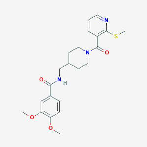 molecular formula C22H27N3O4S B2527408 3,4-dimethoxy-N-((1-(2-(methylthio)nicotinoyl)piperidin-4-yl)methyl)benzamide CAS No. 1234809-08-5