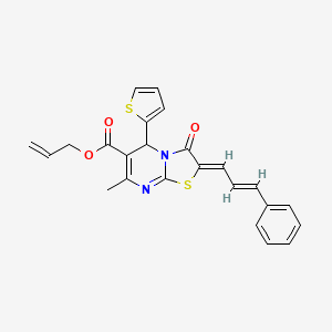 molecular formula C24H20N2O3S2 B2527416 (Z)-烯丙基 7-甲基-3-氧代-2-((E)-3-苯烯丙基亚撑)-5-(噻吩-2-基)-3,5-二氢-2H-噻唑并[3,2-a]嘧啶-6-羧酸酯 CAS No. 468754-20-3