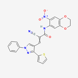 2-cyano-N-(7-nitro-2,3-dihydro-1,4-benzodioxin-6-yl)-3-[1-phenyl-3-(thiophen-2-yl)-1H-pyrazol-4-yl]prop-2-enamide