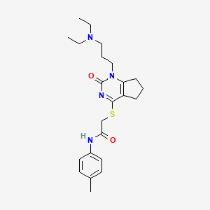 molecular formula C23H32N4O2S B2527438 2-((1-(3-(二乙氨基)丙基)-2-氧代-2,5,6,7-四氢-1H-环戊[d]嘧啶-4-基)硫代)-N-(对甲苯基)乙酰胺 CAS No. 898460-54-3