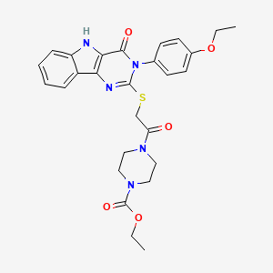 molecular formula C27H29N5O5S B2527446 ethyl 4-[2-[[3-(4-ethoxyphenyl)-4-oxo-5H-pyrimido[5,4-b]indol-2-yl]sulfanyl]acetyl]piperazine-1-carboxylate CAS No. 536708-20-0