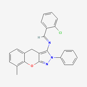 molecular formula C24H18ClN3O B2527452 (E)-N-(2-chlorobenzylidene)-8-methyl-2-phenyl-2,4-dihydrochromeno[2,3-c]pyrazol-3-amine CAS No. 931745-88-9